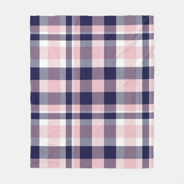 Couverture Polaire Rose et marine Plaid, à damiers, tartan sans soudu (Devant)