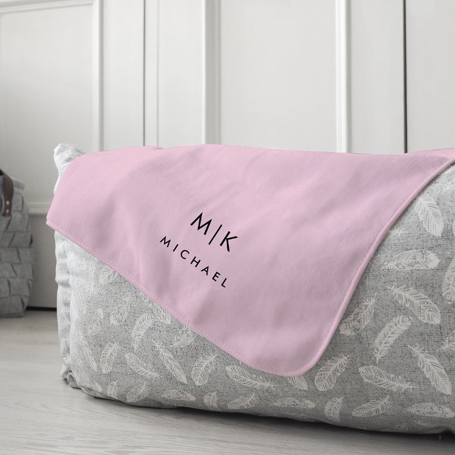 Couverture Polaire Rose et noir | Monogramme moderne (Créateur téléchargé)