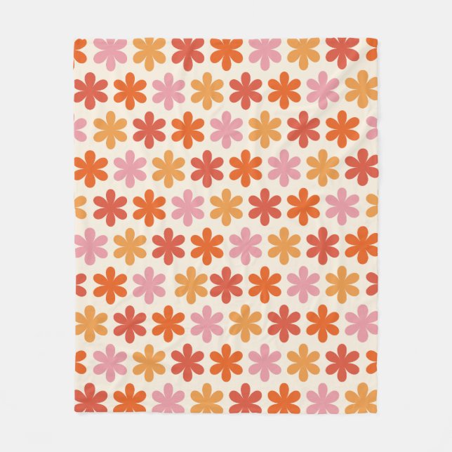 Couverture Polaire Rose Et Orange Esthétique Retro Fleurs Super Pat (Devant)