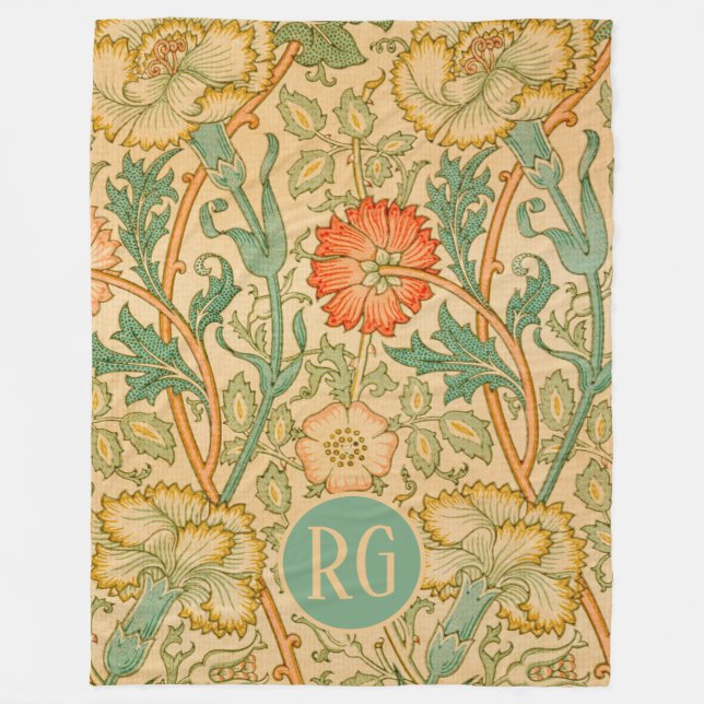 Couverture Polaire Rose et Rose William Morris Monogram Personnalisé (Devant)