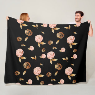 Couverture Polaire Rose Floral Gold