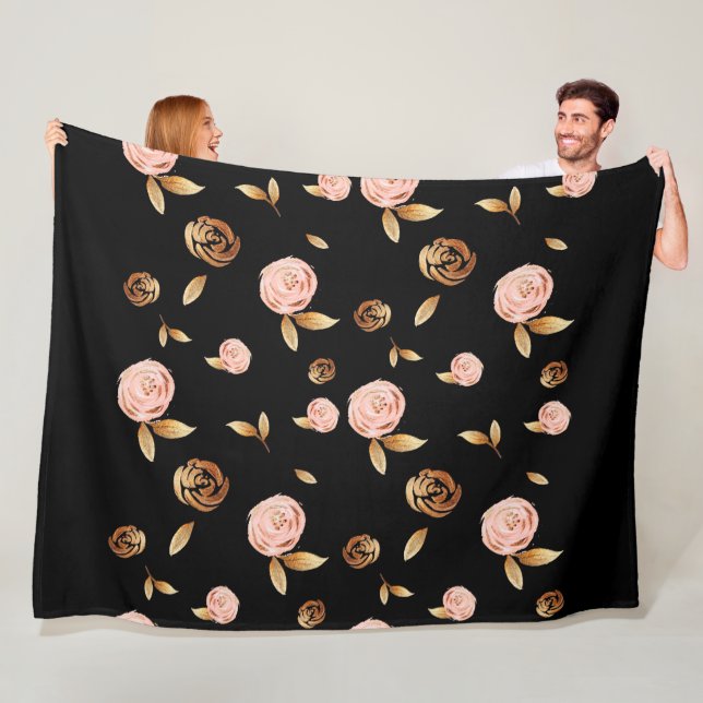 Couverture Polaire Rose Floral Gold (En situation)