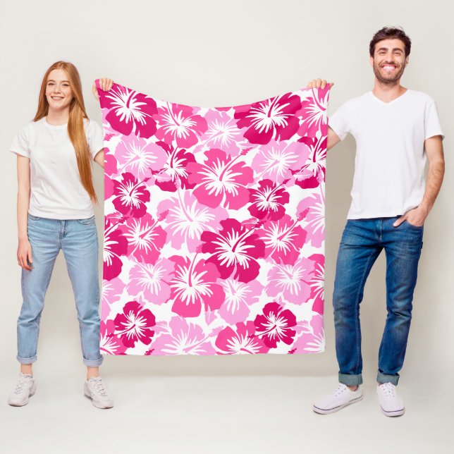 Couverture Polaire Rose floral hawaïen de ketmie épique Aloha - (En situation)