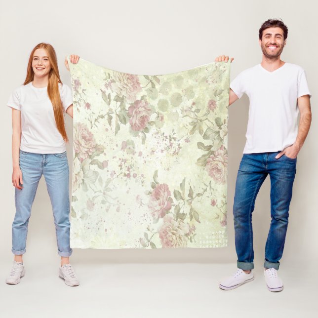 Couverture Polaire Rose Florale Rose Chic Usé (En situation)