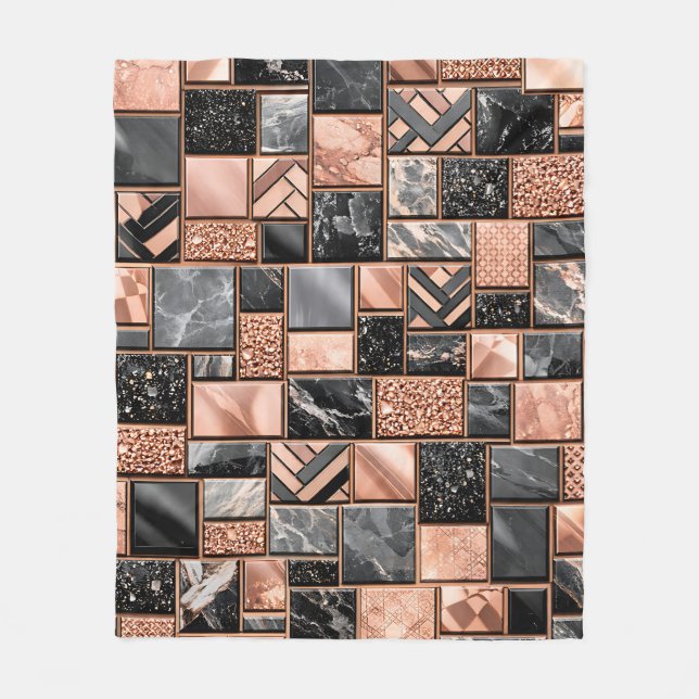 Couverture Polaire Rose Gold Black Marble Mosaic (Devant)