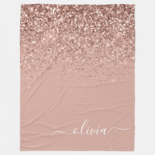 Couverture Polaire Rose Gold Blush Pink Parties scintillant Script Mo