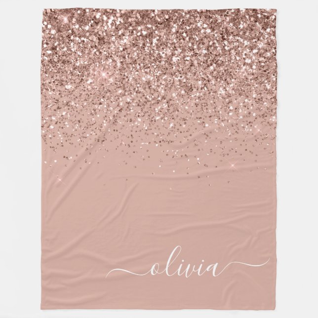 Couverture Polaire Rose Gold Blush Pink Parties scintillant Script Mo (Devant)
