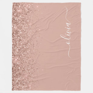 Couverture Polaire Rose Gold Blush Rose Pailleté Monogramme Féminin