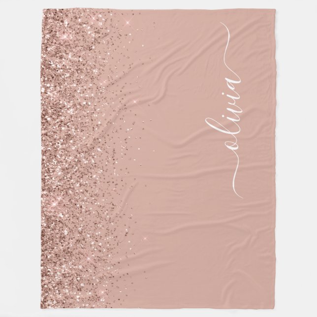 Couverture Polaire Rose Gold Blush Rose Pailleté Monogramme Script Gi (Devant)