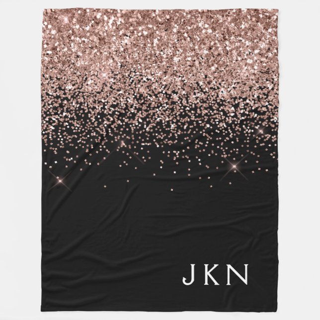 Couverture Polaire Rose Gold Fard Rose Pailleté Monogramme Initiales (Devant)