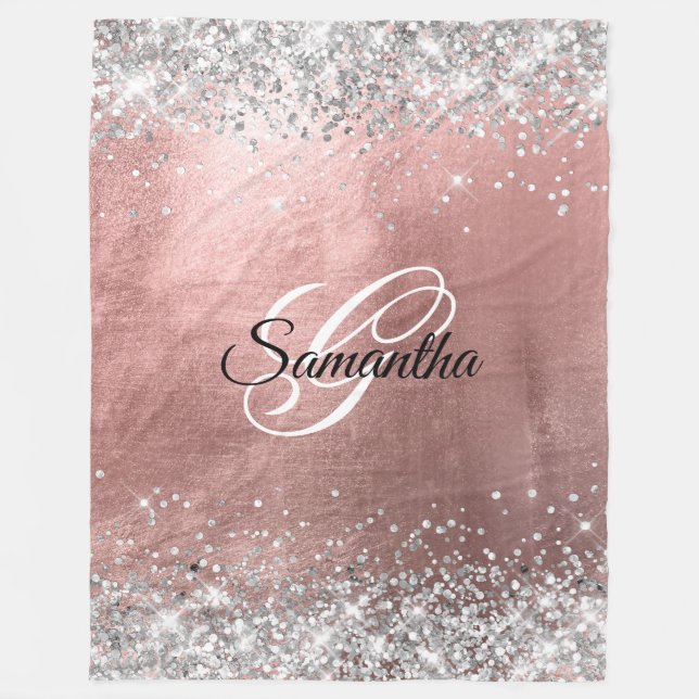 Couverture Polaire Rose Gold Foil Parties scintillant argent Fancy Mo (Devant)