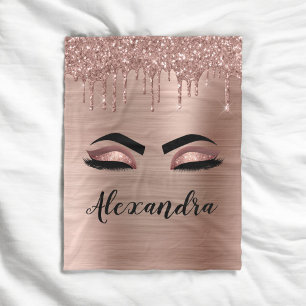 Couverture Polaire Rose Gold Glitter Sparkle Eyelashes Monogram