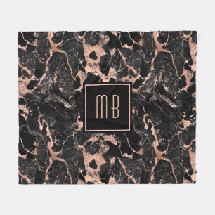 Couverture Polaire Rose Gold Marbre Noir Monogramme Élégant