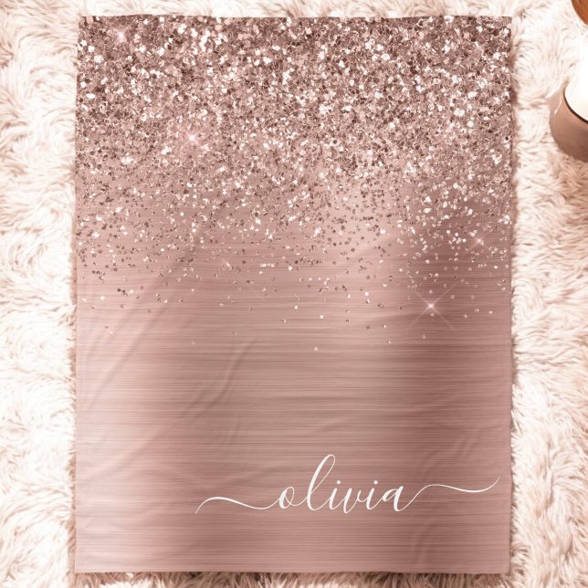 Couverture Polaire Rose Gold Métal Brossé Paillettes Monogramme Rose (Créateur téléchargé)