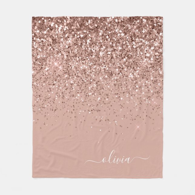 Couverture Polaire Rose Gold Paillet Blush Monogramme Nom (Devant)