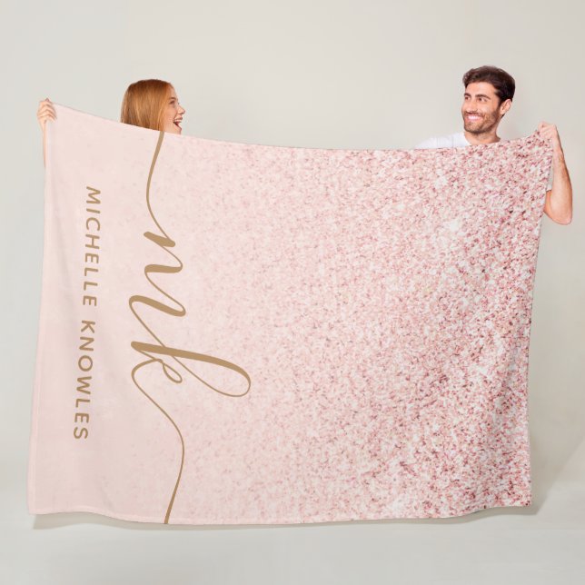 Couverture Polaire Rose Gold Pailleté Lettres Initiales et Nom de Lux (En situation)