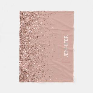 Couverture Polaire Rose Gold Pailleté Monogramme Nom Luxe Rose Pâle