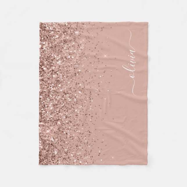 Couverture Polaire Rose Gold Pailleté Monogramme Nom Rose Blush (Devant)