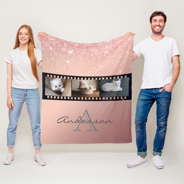 Couverture Polaire Rose Gold Parties scintillant 3 Photo Film Strip C (En situation)