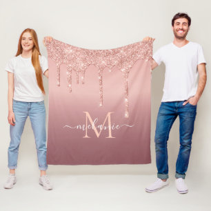 Couverture Polaire Rose Gold Parties scintillant Votre Lettre Nom Fle
