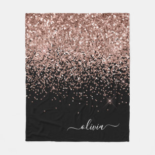 Couverture Polaire Rose Gold Rose Pâle Noir Pailleté Monogramme Nom
