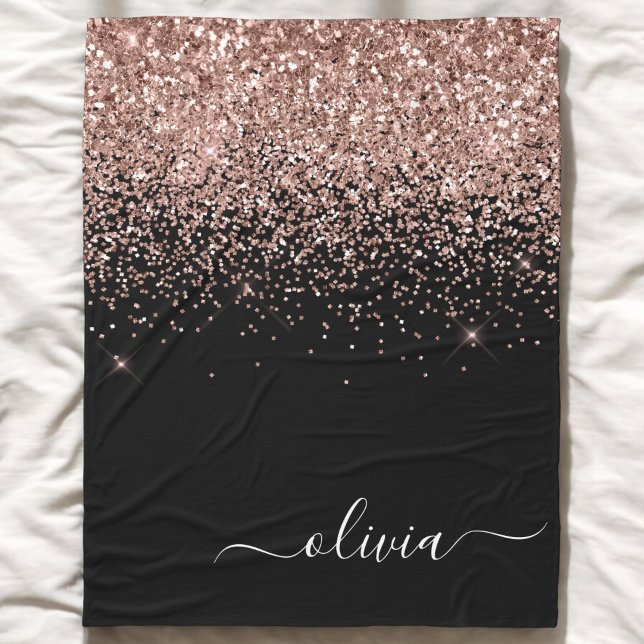 Couverture Polaire Rose Gold Rose Pâle Paillettes Monogramme Script F (Créateur téléchargé)