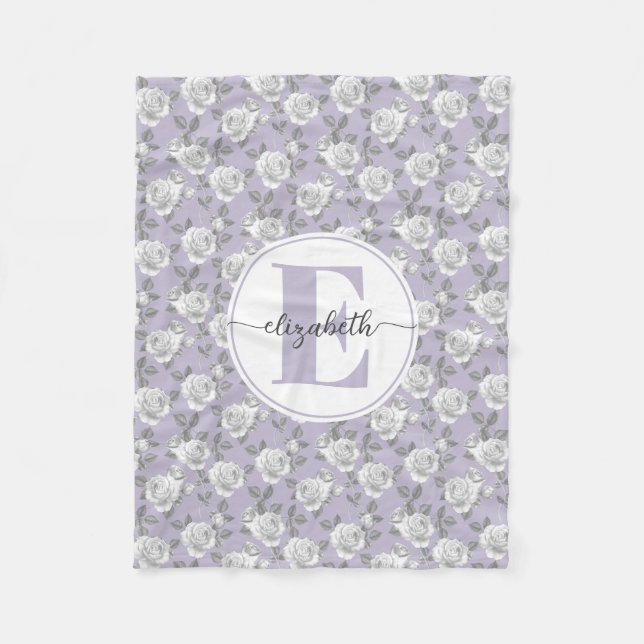 Couverture Polaire Rose Jardin Monogramme Lavande (Devant)