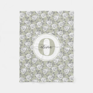 Couverture Polaire Rose Jardin Monogramme Sage Vert