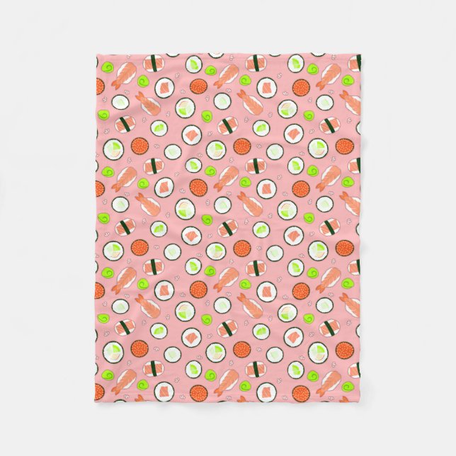 Couverture Polaire Rose mignon de motif de sushi (Devant)