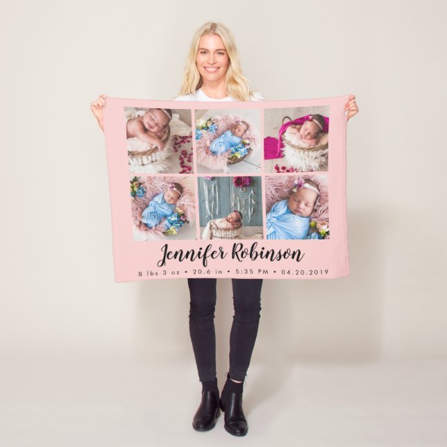 Couverture Polaire Rose Monogramme Birth Stat Faire-part Photo (En situation)