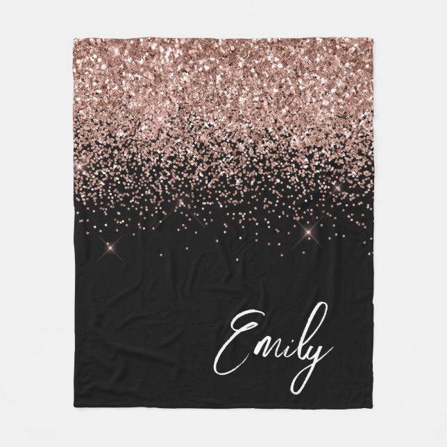 Couverture Polaire Rose noire pailletée rose gold (Devant)