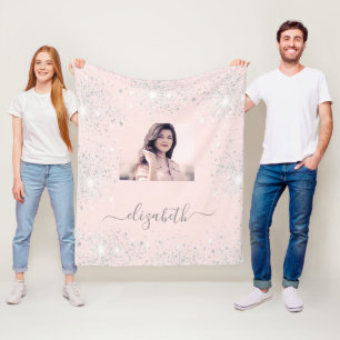 Couverture Polaire Rose or blush argent parties scintillant photo nom