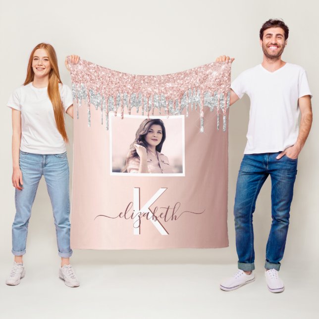 Couverture Polaire Rose or parties scintillant blush argent photo mon (En situation)