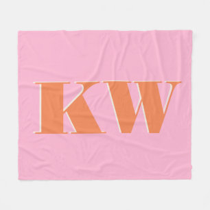 Couverture Polaire Rose orange monogramme personnalisé horizontal