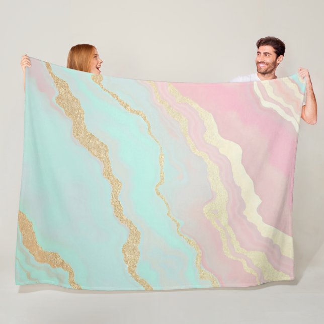 Couverture Polaire Rose Pâle Menthe Or Luxe Collection Populaire (En situation)