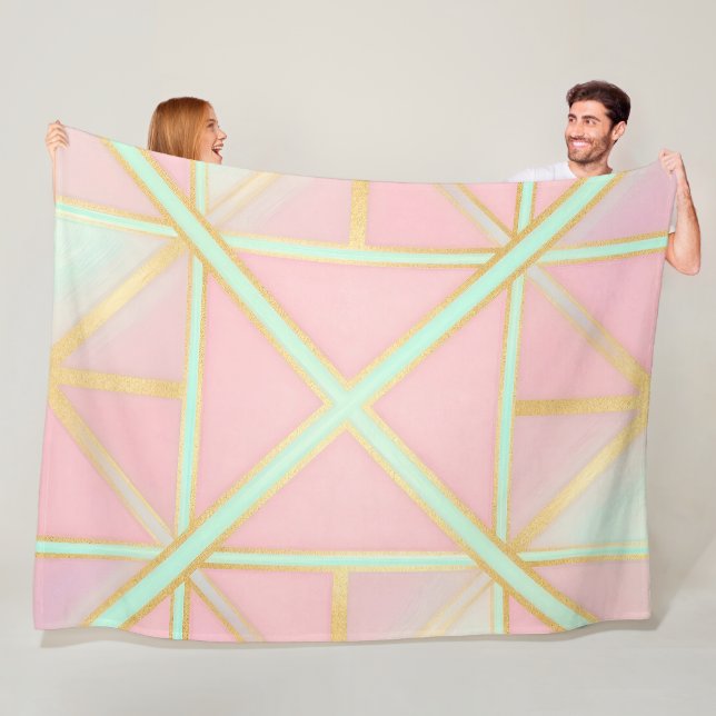 Couverture Polaire Rose Pâle Menthe Or Luxe Collection Tendance (En situation)