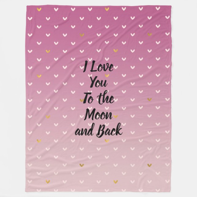 Couverture Polaire Rose Pâle Or Cœurs Ombré (Devant)