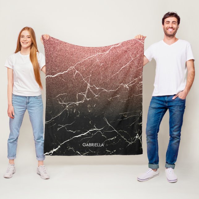 Couverture Polaire Rose Parties scintillant marbre noir (En situation)