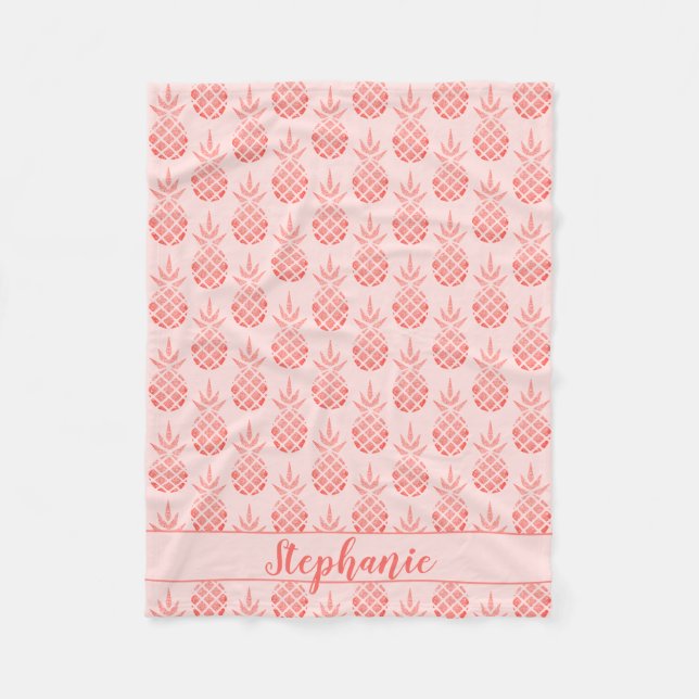 Couverture Polaire Rose Parties scintillant or ananas Nom du script r (Devant)