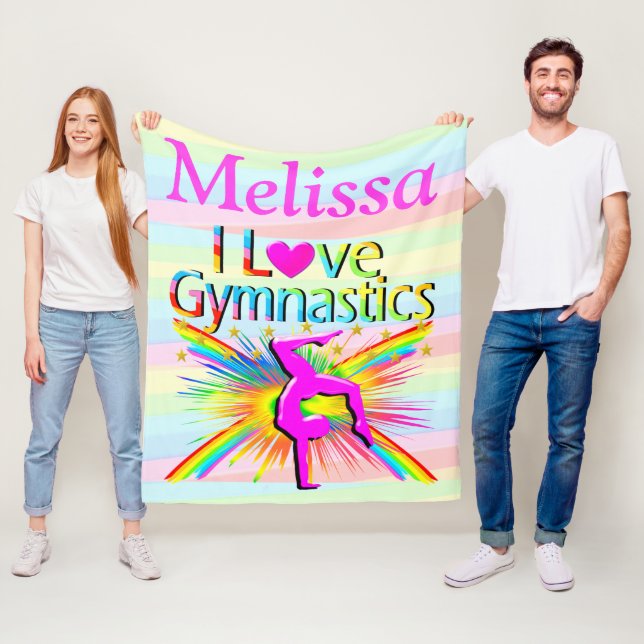 COUVERTURE POLAIRE ROSE PERSONNALISÉE J'AIME GYMNASTICS FLEECE BLANKE (En situation)