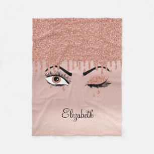 Couverture Polaire Rose Pink Gold Eyelashes Dripping Glitter
