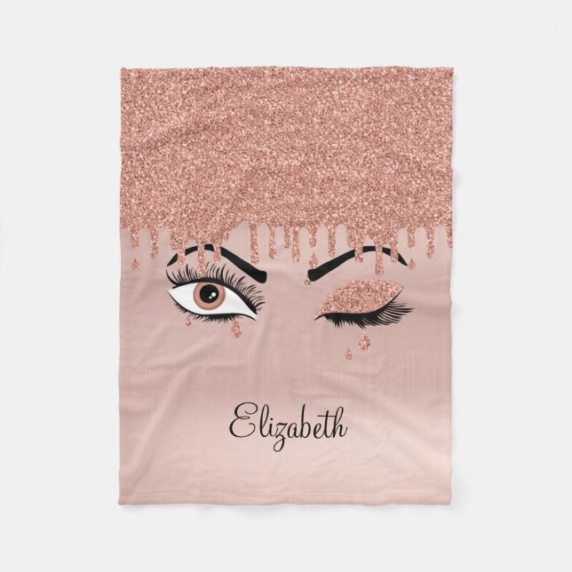 Couverture Polaire Rose Pink Gold Eyelashes Dripping Glitter (Devant)