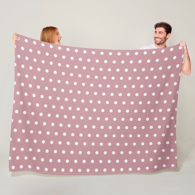 Couverture Polaire Rose Poussiéreux et Motif à Points Rétro Blanc (En situation)