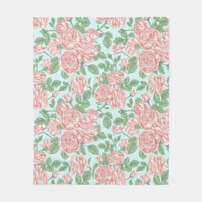 Couverture Polaire Rose rose Jardin Bouquet Motif (Devant)