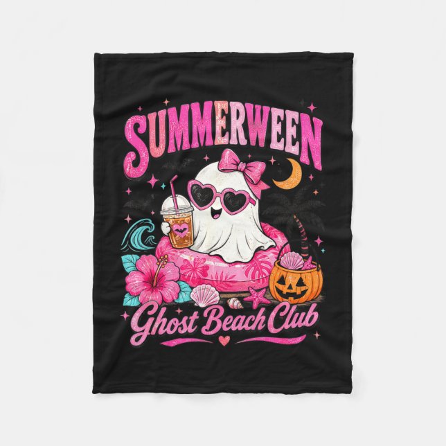 Couverture Polaire Rose summerween fantôme mignon vacances de plage t (Devant)