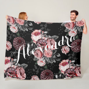 Couverture Polaire Rose vintage rose et Motif noir
