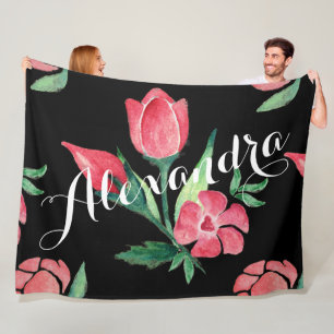 Couverture Polaire Rose vintage rose et Motif noir