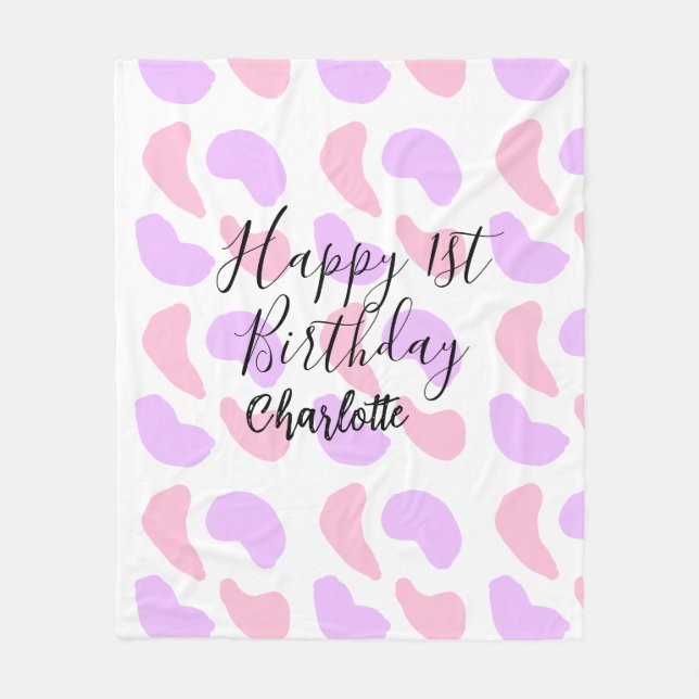 Couverture Polaire Rose violet abstrait formes heureux 1er anniversai (Devant)