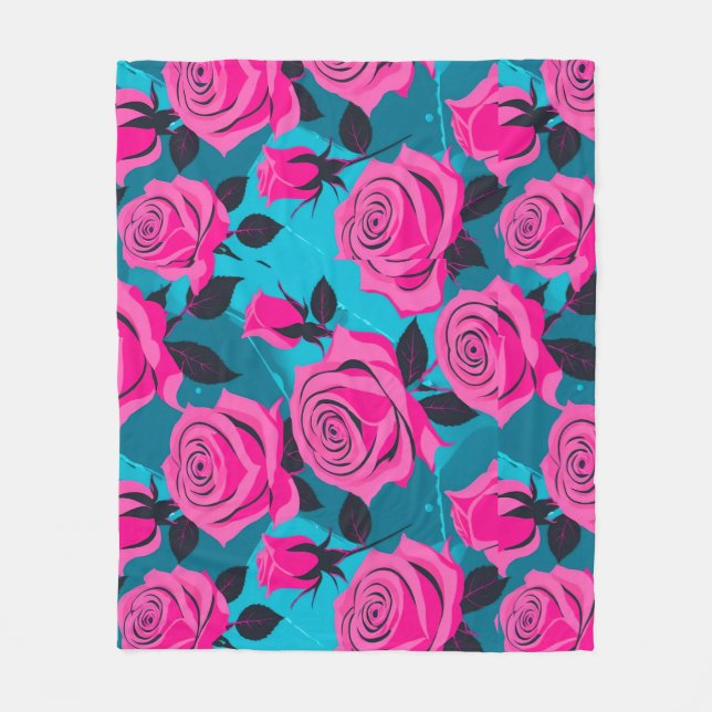 Couverture Polaire Roses Abstraites Gras En Rose Néon  (Devant)