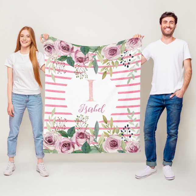 Couverture Polaire Roses aquarelle (En situation)